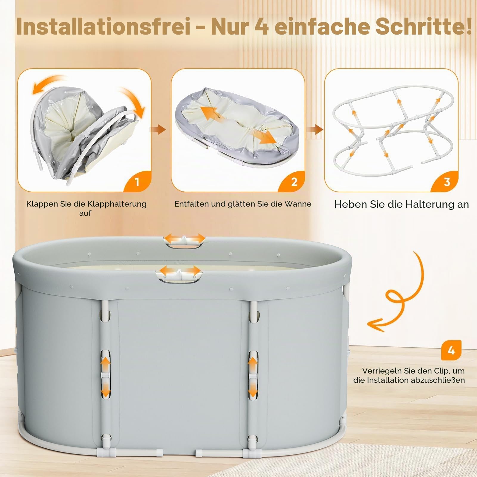 Faltbare Tragbare Badewanne für Dusche, Faltbare Badewanne für Erwachsene und Kinder,Freistehende Badewanne für Heißes Bad und Eisbad ((Ovale Klappbadewanne))