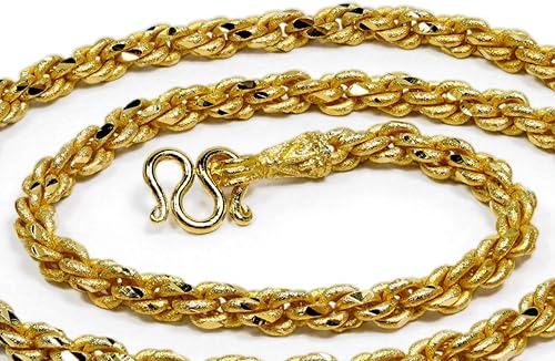 Miniatura 2 de Niza! Cadena de cuerda de 20 pulgadas 24k chapado en oro tailandés collar, chapado en oro, Metal
