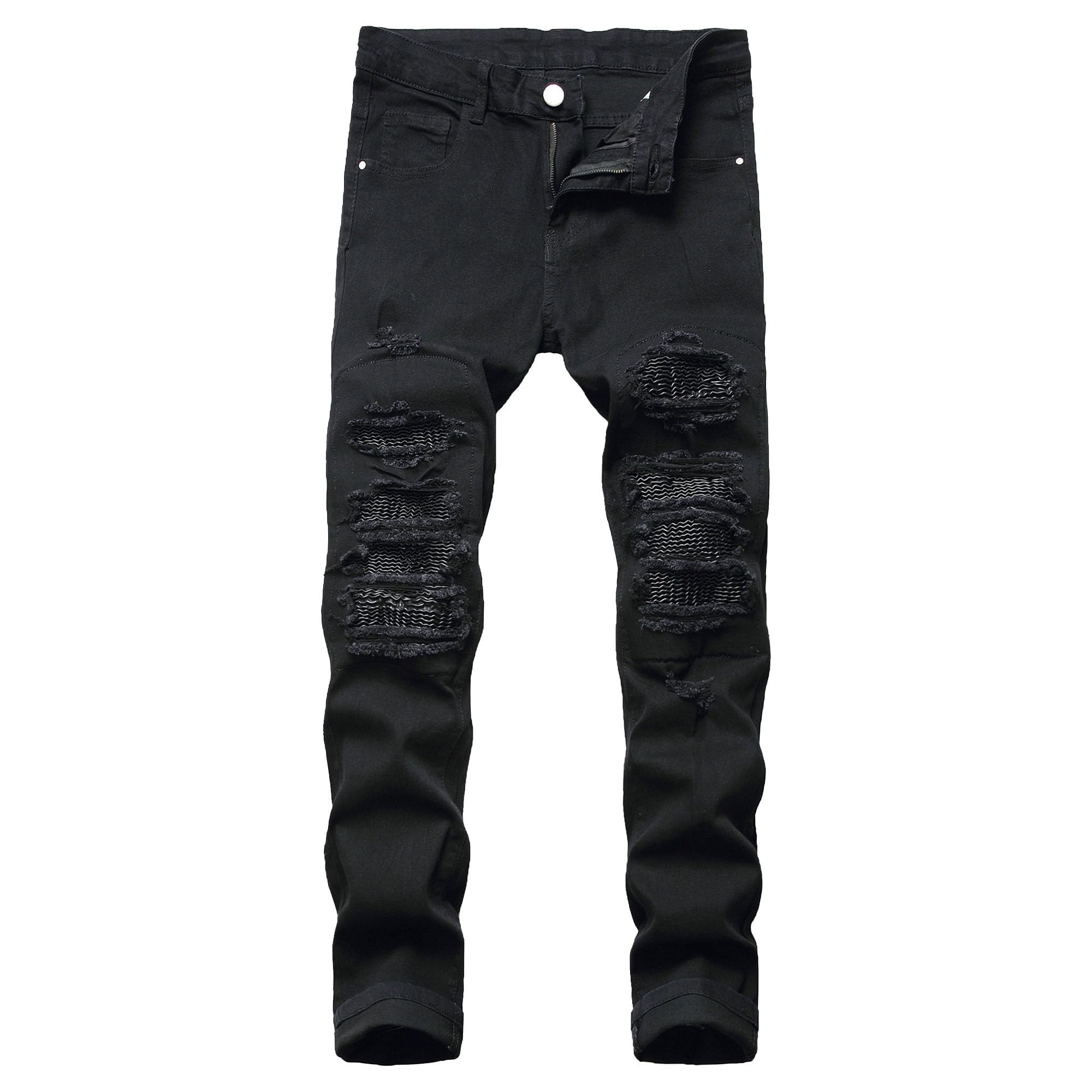 Maiyifu-GJ Jeans for Men Distressed Skinny Leg Ripped Slim Fit Denim Pants Stretch Casual Streetwear Jean Trousers (Black,28)