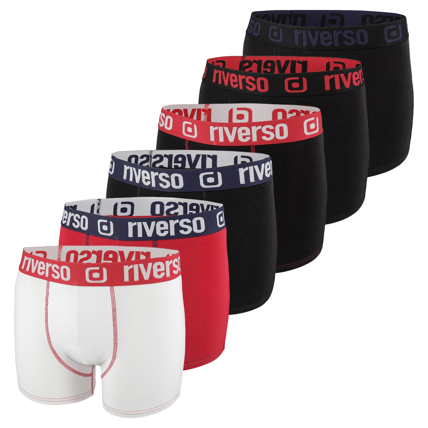 riverso Bokserki męskie RIVOle zestaw 6 par bokserek w stylu retro, bokserki z stretchu, czarne, szare, niebieskie, białe, zielone, czerwone, pomarańczowe, żółte, S M L XL XXL 3XL