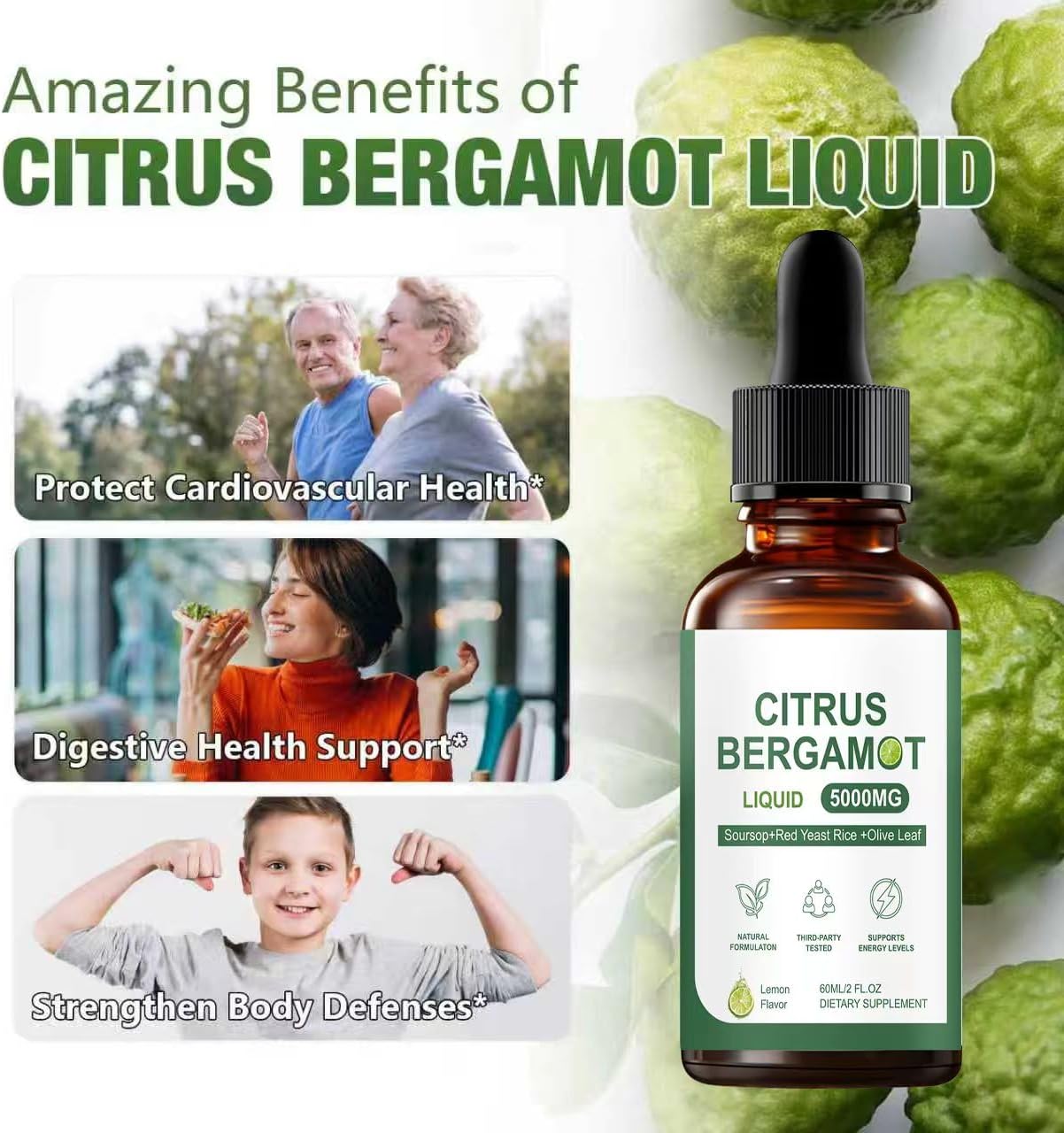 Citrus Bergamot Liquid Support Supplement with Soursop, Olive Leaf, Cholesterol Support Formula, for high Cholesterol,2 fl oz - Image 2