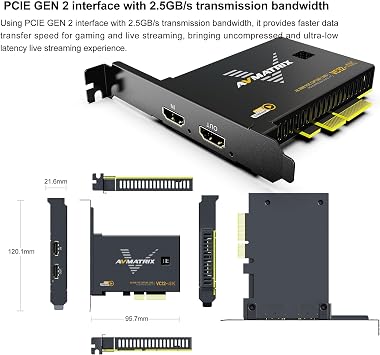 AVMATRIX VC12-4K PCIE Capture Card 4k for Game Livestream and Record in 4K60 UHD with Ultra-Low Latency on PS5 PS4/Pro Xbox Series X/S Xbox One X/S in OBS Works with Windows and Linux