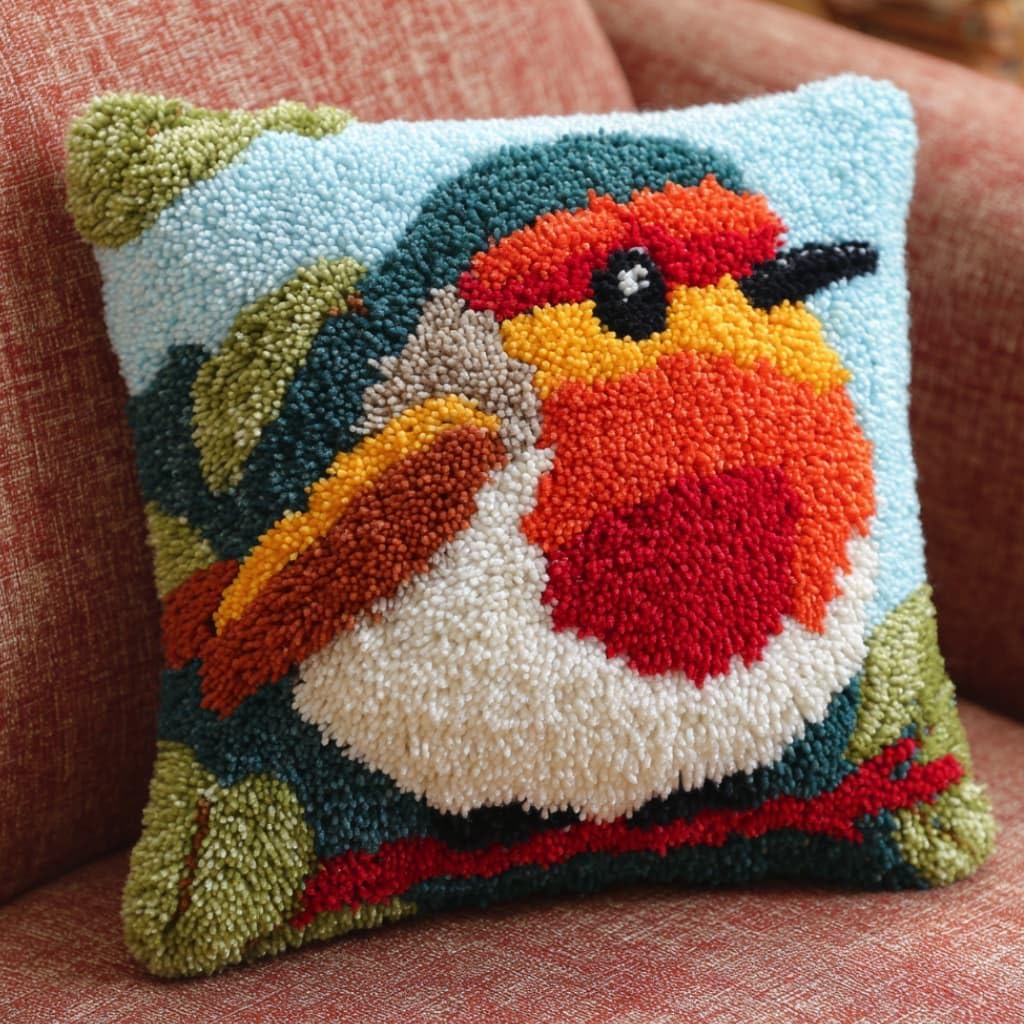 Taxpy Latch Hook Cushion Kits Bird Pillowcase Kits Embroidery Kit 17X17 Inch DIY Needlework Pillow Cover Sofa Cushion Rug Making