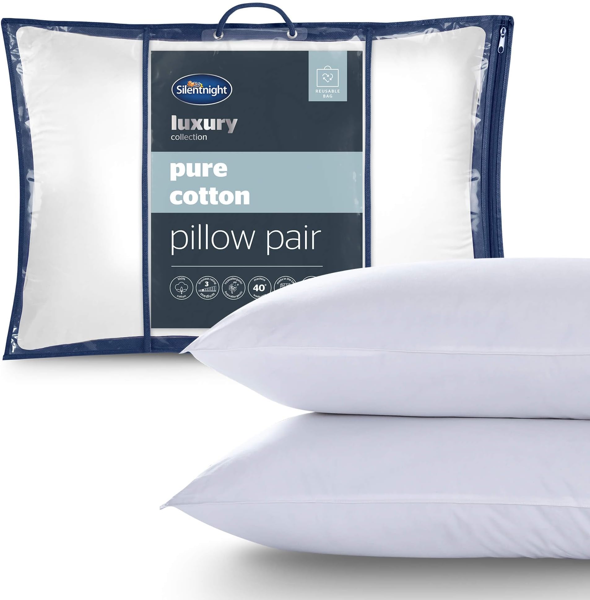 Egyptian Cotton Pillow Pair, White, 74 x 48 x 8 cm