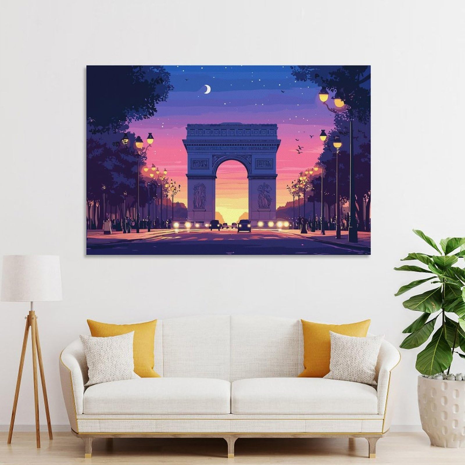 Junmoney Unframe-Style-1 Arc De Triomphe At Dusk Decorative Canvas Print, 08X12inch(20X30cm), For Living Room, Bedroom Or Home Office, Canvas Artwork With Gifting Potential