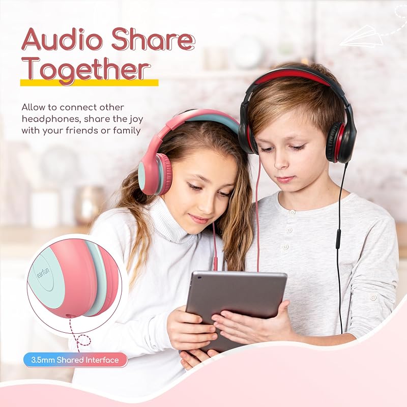 EarFun K1 Gyerek Fejhallgató Vezetékkel, Hangerő Limitáló, Rózsaszín