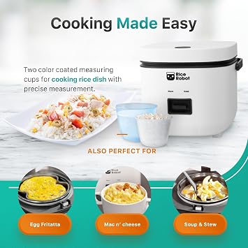 Rice Robot Rice Cooker Family Size 4 Cup Uncooked (8 Cups Cooked) Electric Rice Maker | PFAS-Free Ceramic Nonstick | Includes Stainless Steel Steamer Tray and Accessories | As Seen on TV
