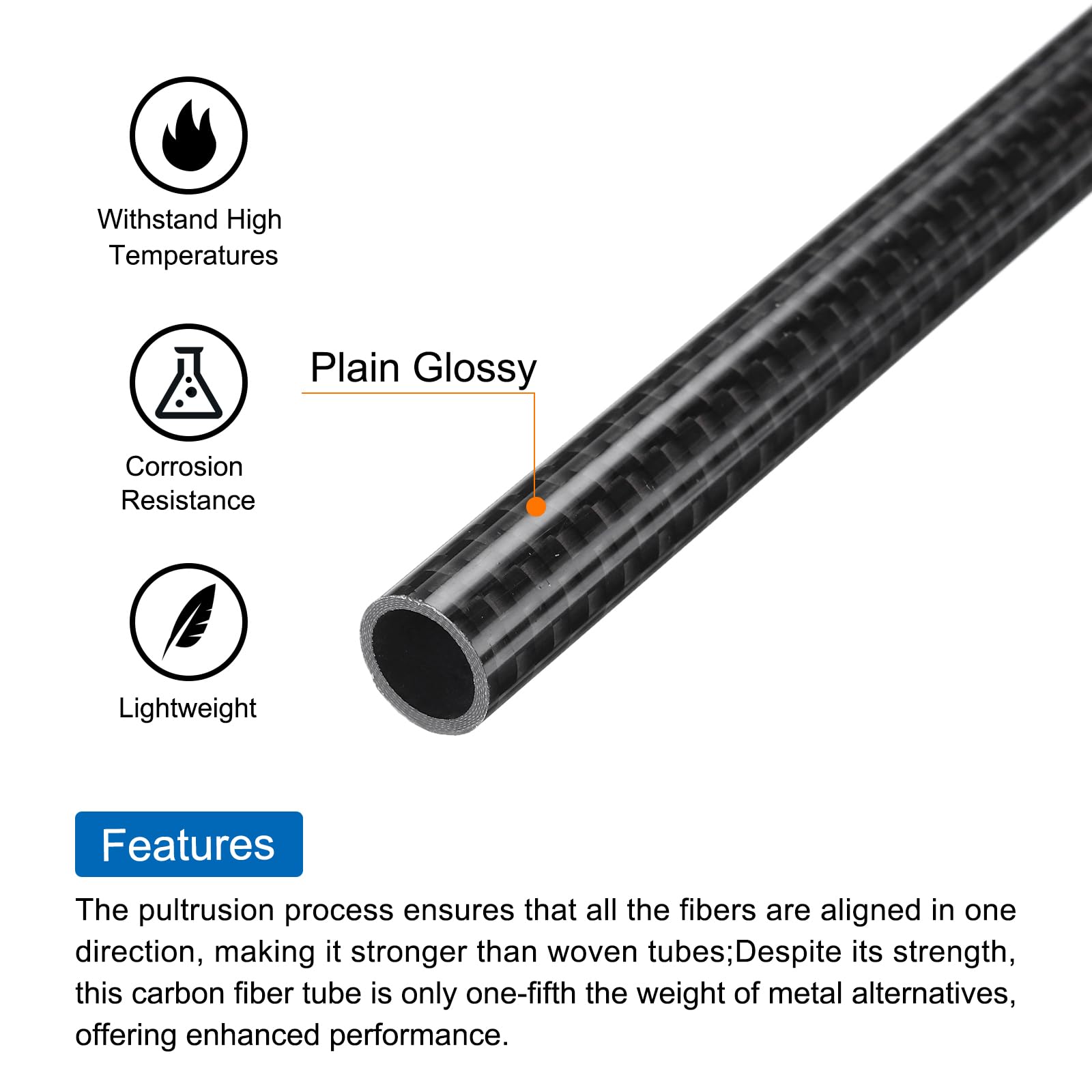 QUARKZMAN 2Pcs Tubes En Fibre De Carbone 8 X 10 X 170Mm Surface Brillante 3K Enroulé En Fibre De Carbone naturelle Pour Avion Rc, Multicoptère, Quadcoptère