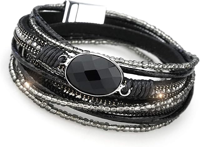 Suyi Women Wrap Bracelet Multilayered Leather Braided Bangle Wrist Cuff Bangles with Magnetic Buckle