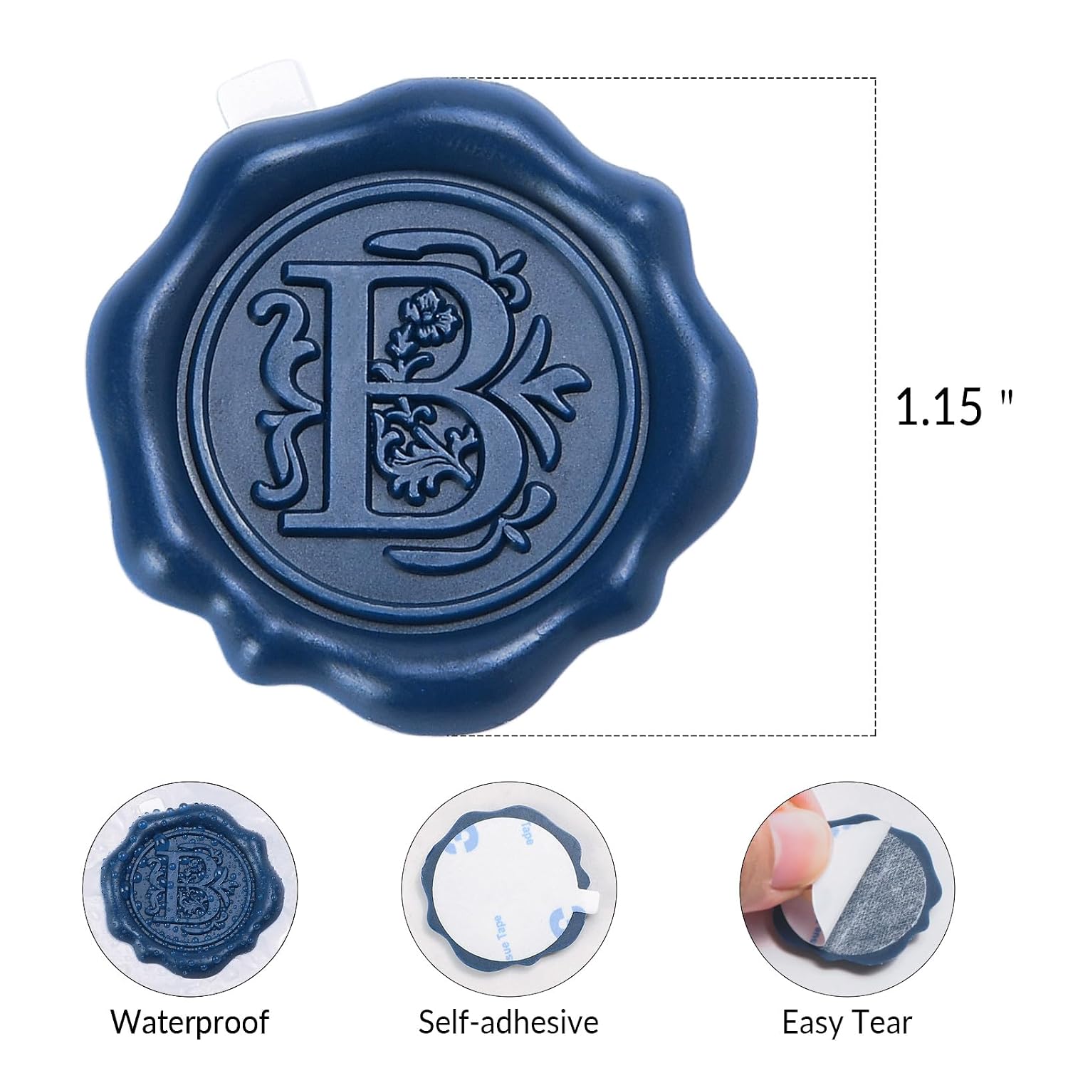 Navy Blue Initial Alphabet Adhesive Wax Seal Stickers - Pack of 50 - Letter Wax Seals for Thanksgiving Card/Gift Wrap/Wedding Engagement Party Invitation - Letter B