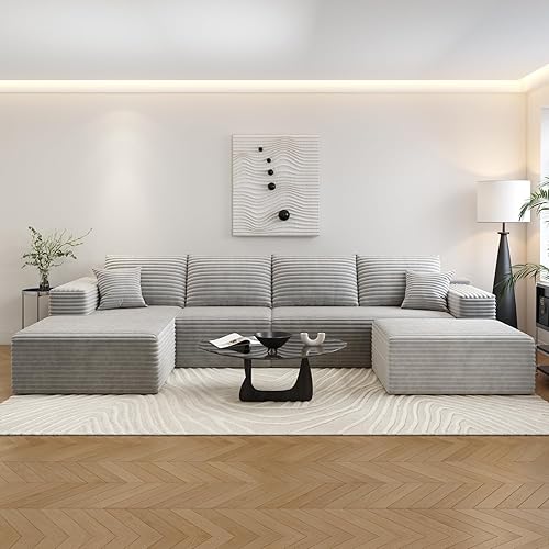 Miniatura 26 de Sofá seccional modular Cloud de 107.5 pulgadas con diván en forma de L, sofá modular moderno con asiento profundo, sofás tapizados para sala de