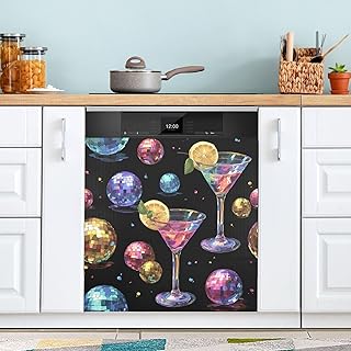 QUGRL Disco Ball Martini Glasses Dishwasher Magnet Cover Front Door Decorative Refrigerator Covers Magnetic Sheet Sticker Wash Machine Fridge Panel Decal for Kitchen Appliance 23x26 in
