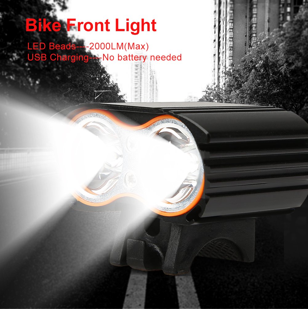 Gavigain Bike Front Light, Bright LED 2000LM USB Bike Headlight, Front Light Lamp for Night Cycling