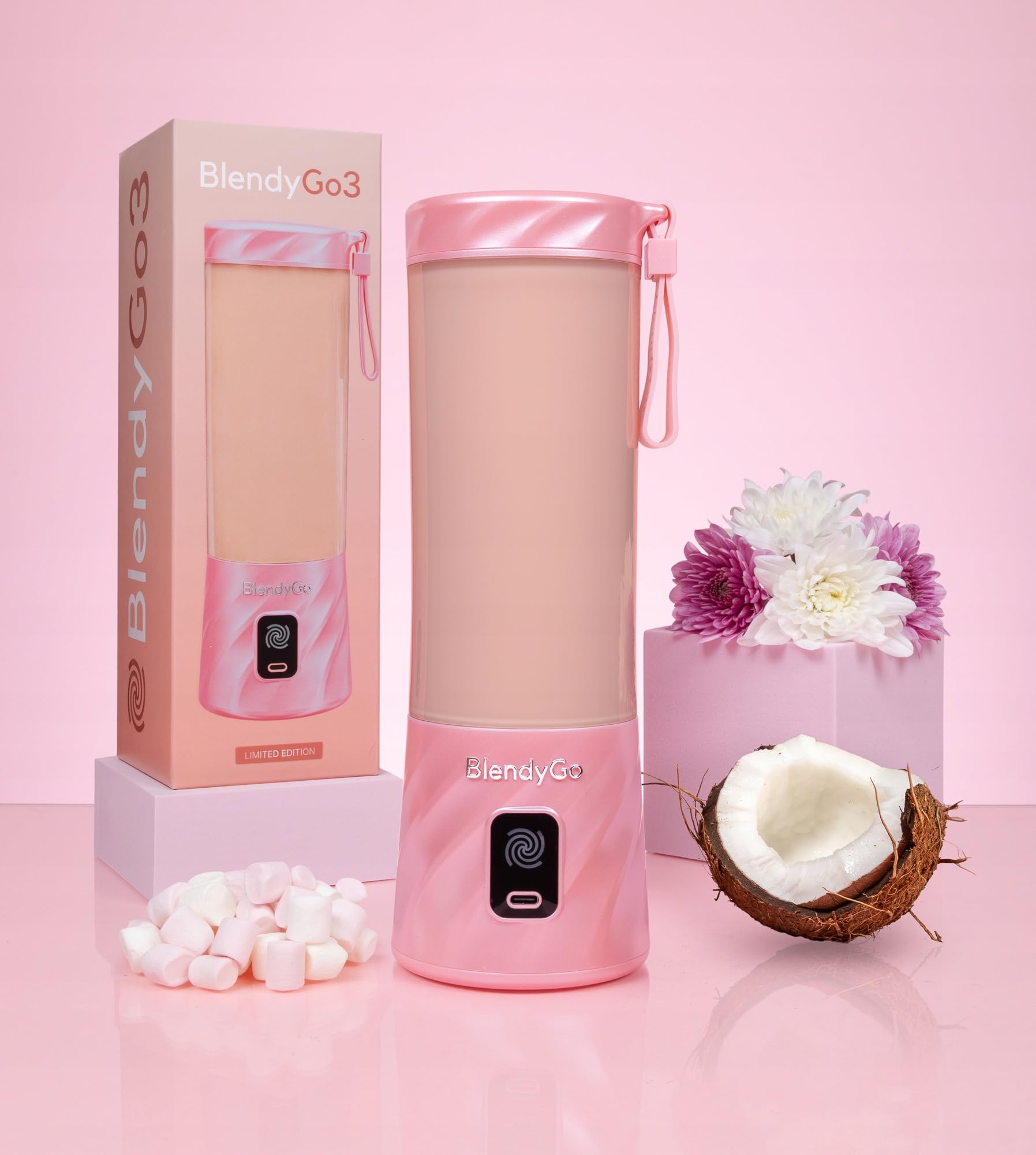 Blender portable BlendyGo3, Mixeur, Blender Smoothie rechargeable USB, Mixeur Smoothie puissant sans fil, Mini Blender pour smoothies et jus, sans BPA, 550 ml (Sugar Pink)