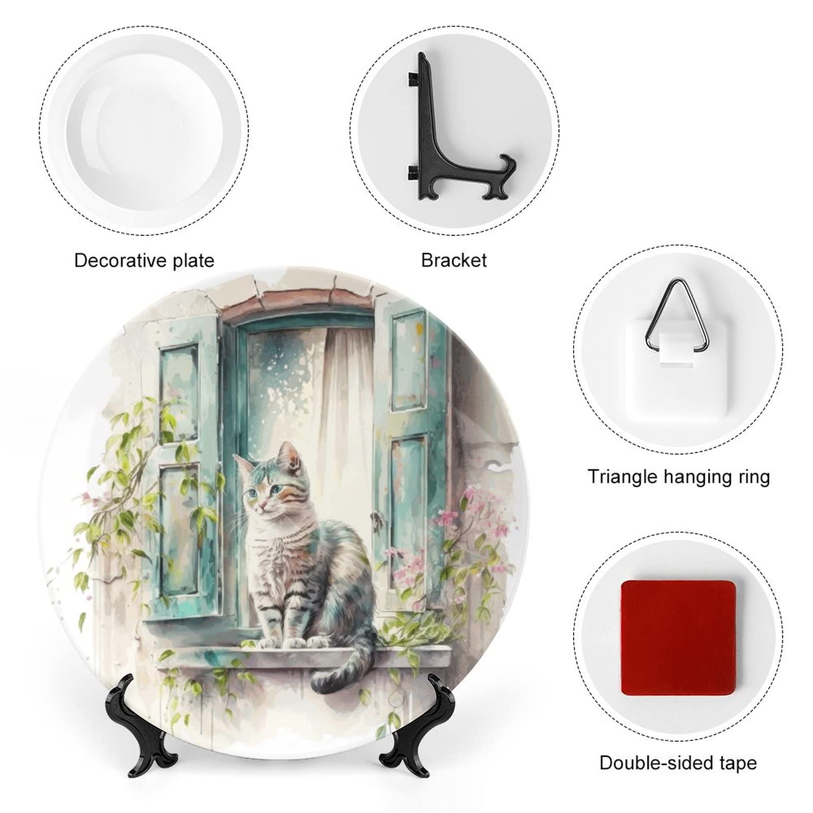 Ceramiczny płytek dekoracyjny z kotem na oknie 15 cm