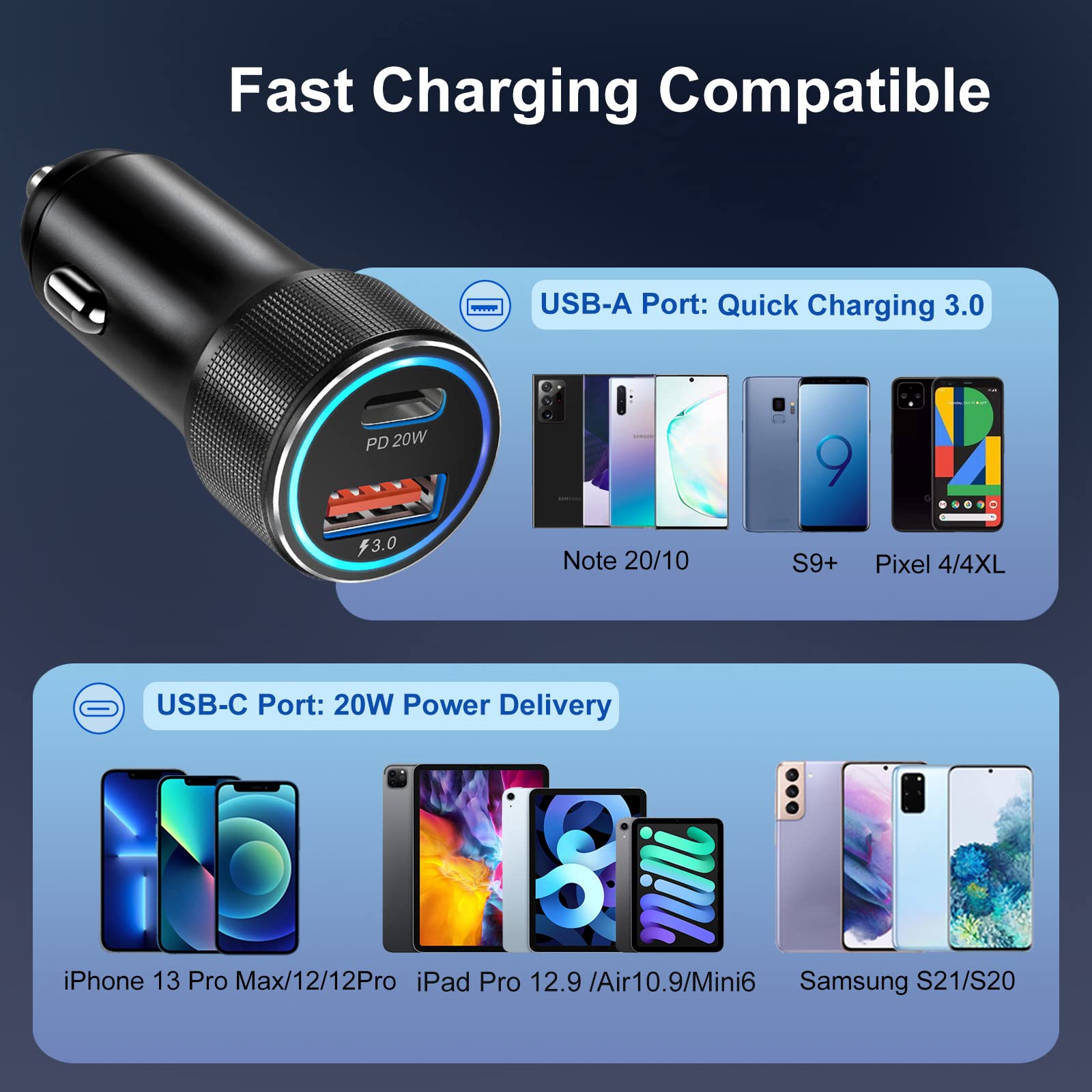 Cargador de coche USB C, Bangfun [paquete de 5] Adaptador de cargador de coche USB rápido de 36W PD (negro)