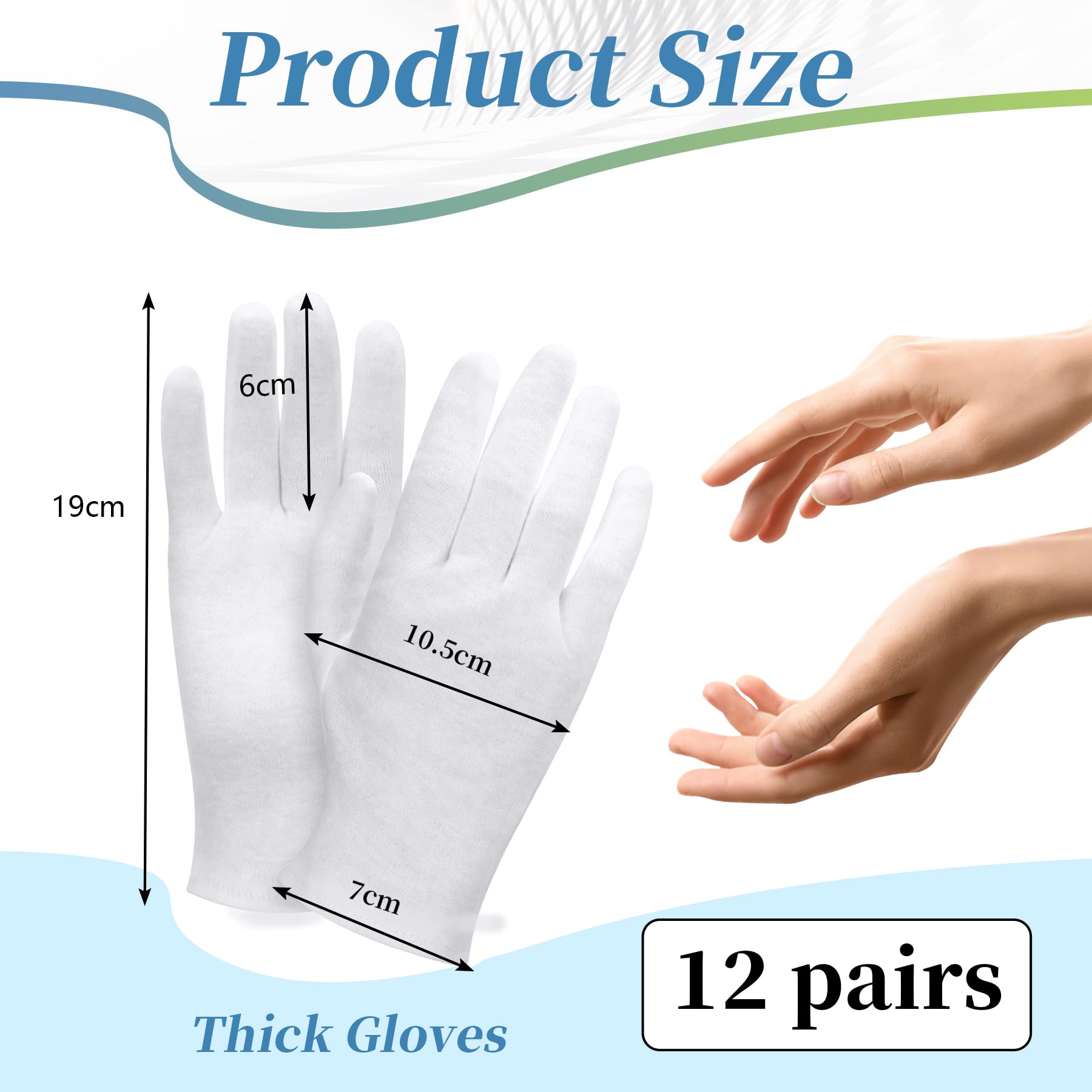 12 Paia di Guanti in Cotone Bianco, Guanti in Tessuto Morbido per Maschere per Le Mani per Mani Secche Idratanti Cosmetici Eczema, Mani Spa