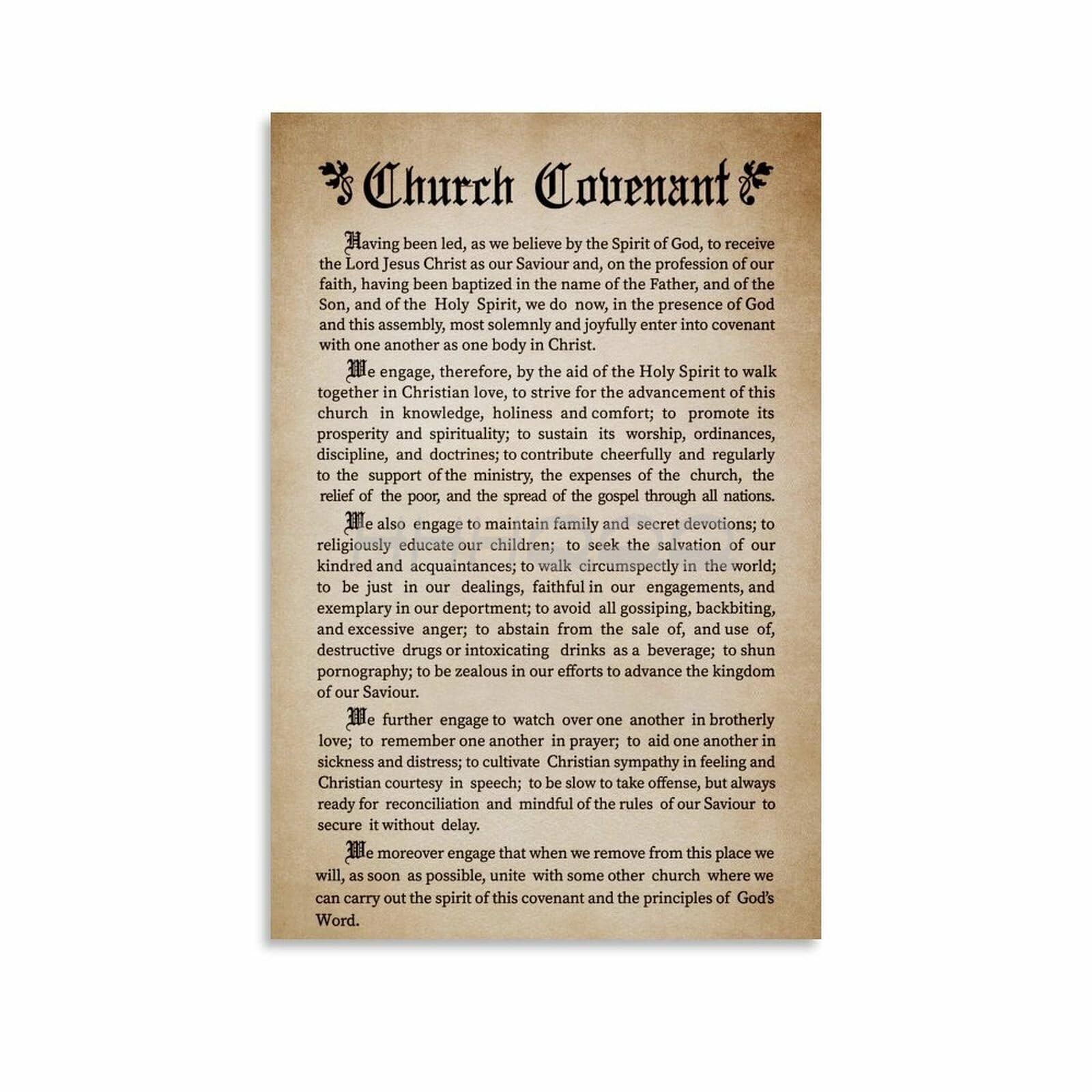 FOPURE Church Membership Covenant Poster - Statement of Faith & Unity, Canvas Wall Decor for Fellowship(Unframed,08x12inch(20x30cm))