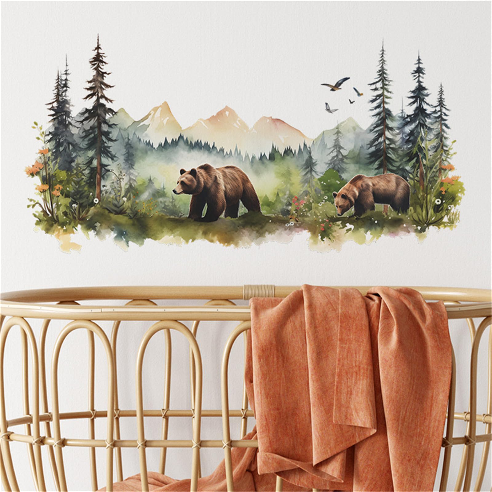 Jungle Animals Wall Decals Brown Bear Dream Forest Wall Stickers Peel and Stick Removable Living Room Bedroom Entrance Wall Art Murals Kids Boy
