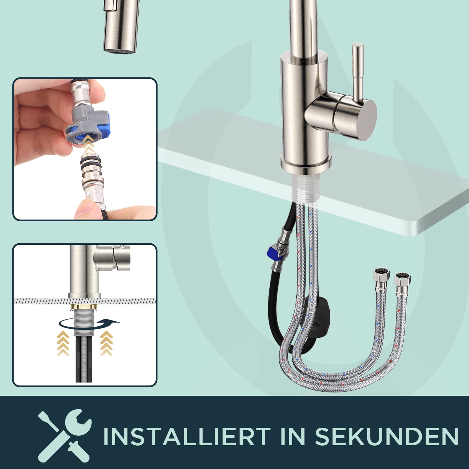 FORIOUS Wasserhahn Küche, Hoher Bogen Küchenarmatur, Edelstahl
