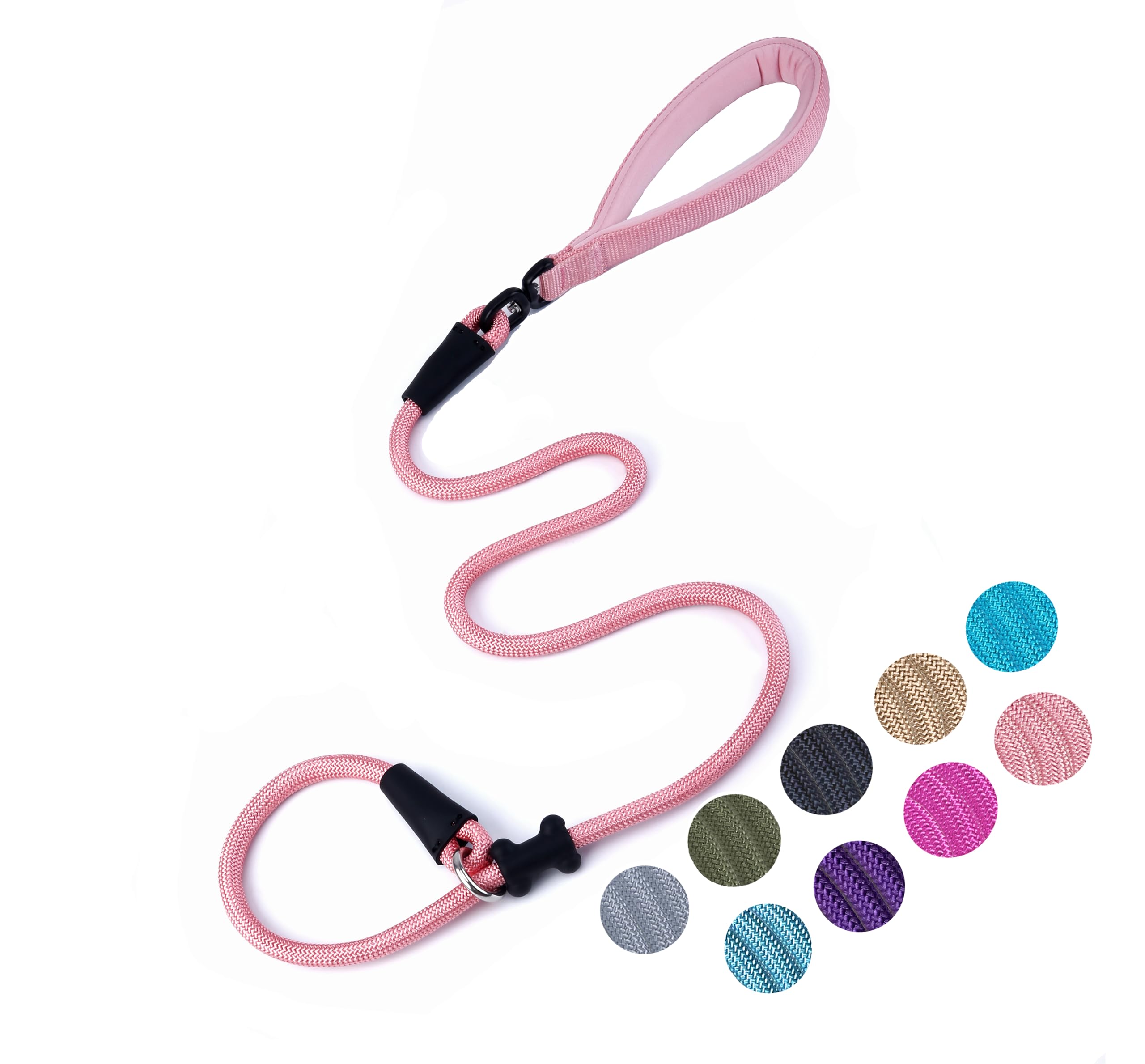 Correa antideslizante para perro, correa de cuerda de nailon fuerte, antiasfixia, antitirones y correa de entrenamiento para caminar al aire libre para perros pequeños, medianos y grandes (rosa, 1/2