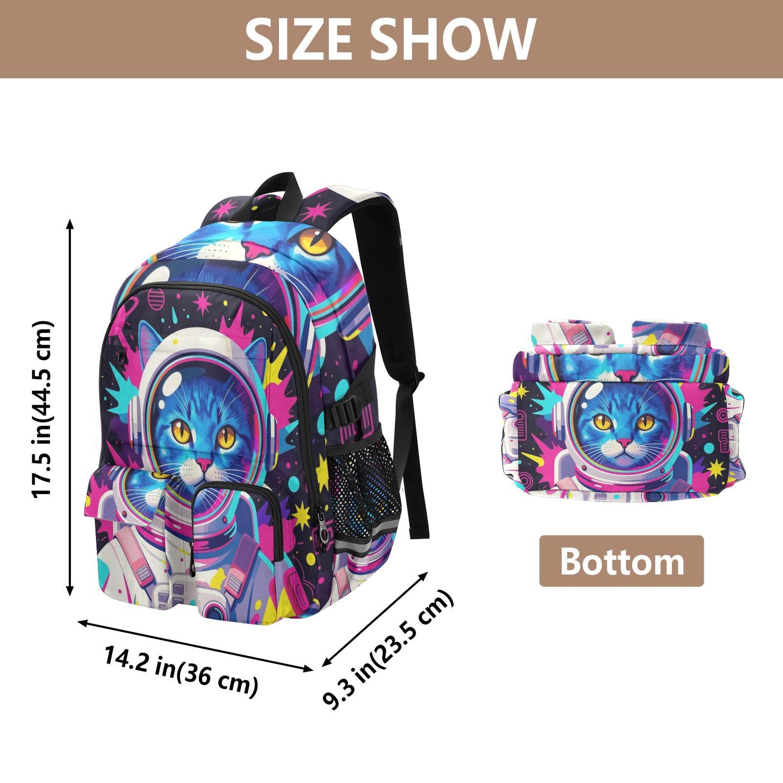 Podróżne plecaki na laptopa kosmiczny kot mama tata szkolne torby na książki 44.5 cm