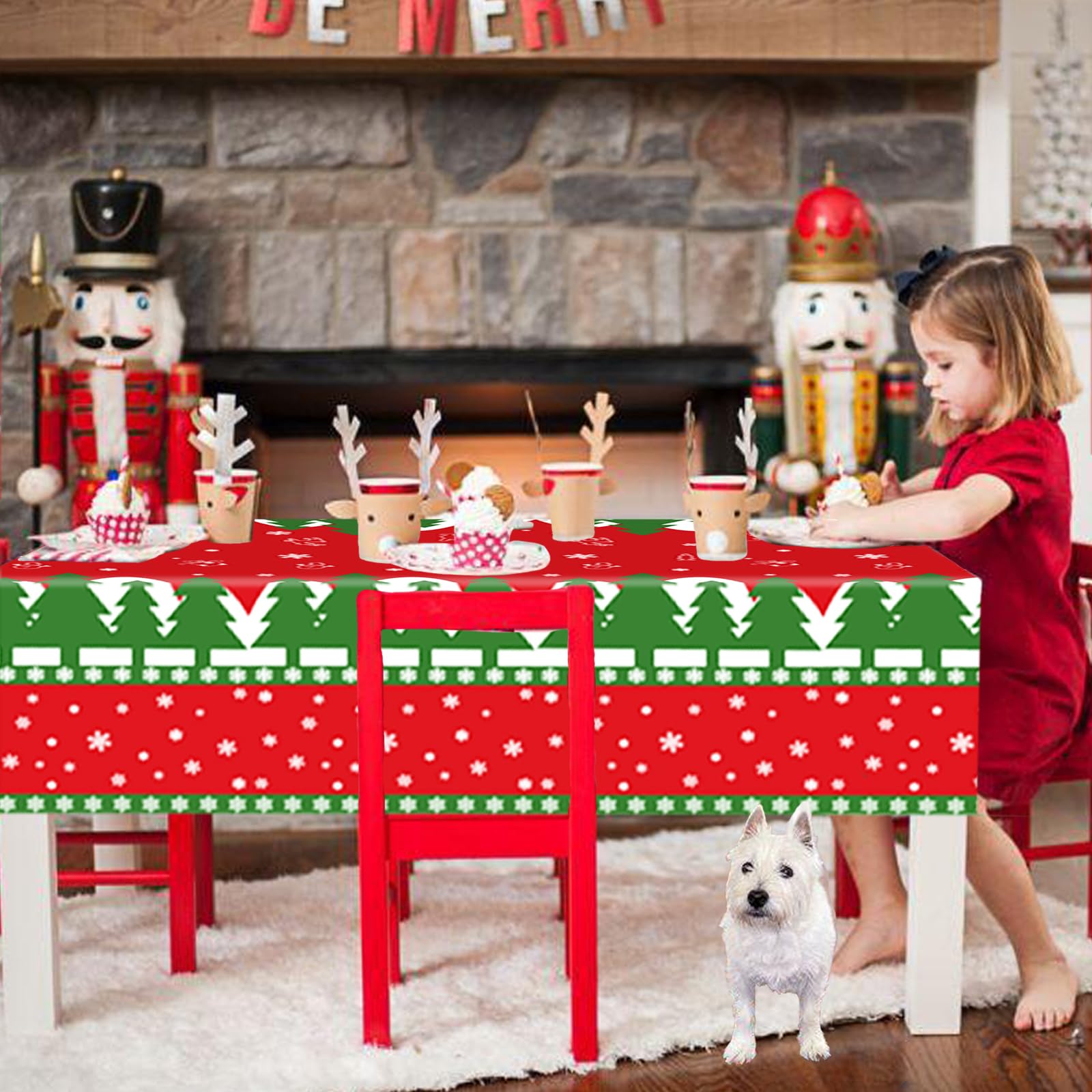 Weihnachtstischröcke Aus PEVA – 3 Stück, Rot/weiß/grün, 73 X 42 Cm, Mit Klebeband, Wiederverwendbar