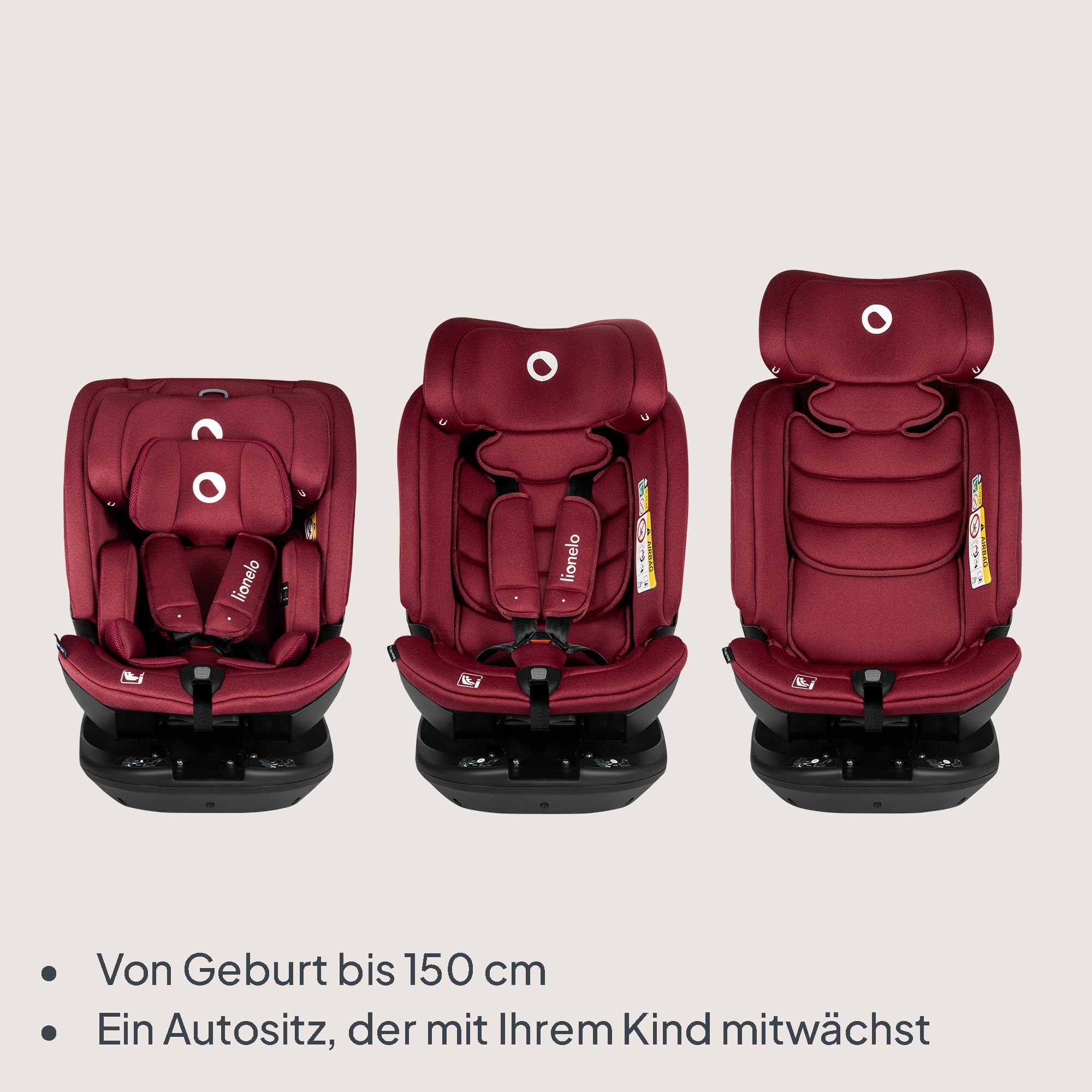Lionelo Bastiaan RWF Baby- und Kleinkindautositz 0-36 kg von 40–150 cm | 360° drehbar ISOFIX-zertifiziert i-Size R129 neuester Standard, Befestigung vorne und hinten, Seitenschutz, voll verstellbar