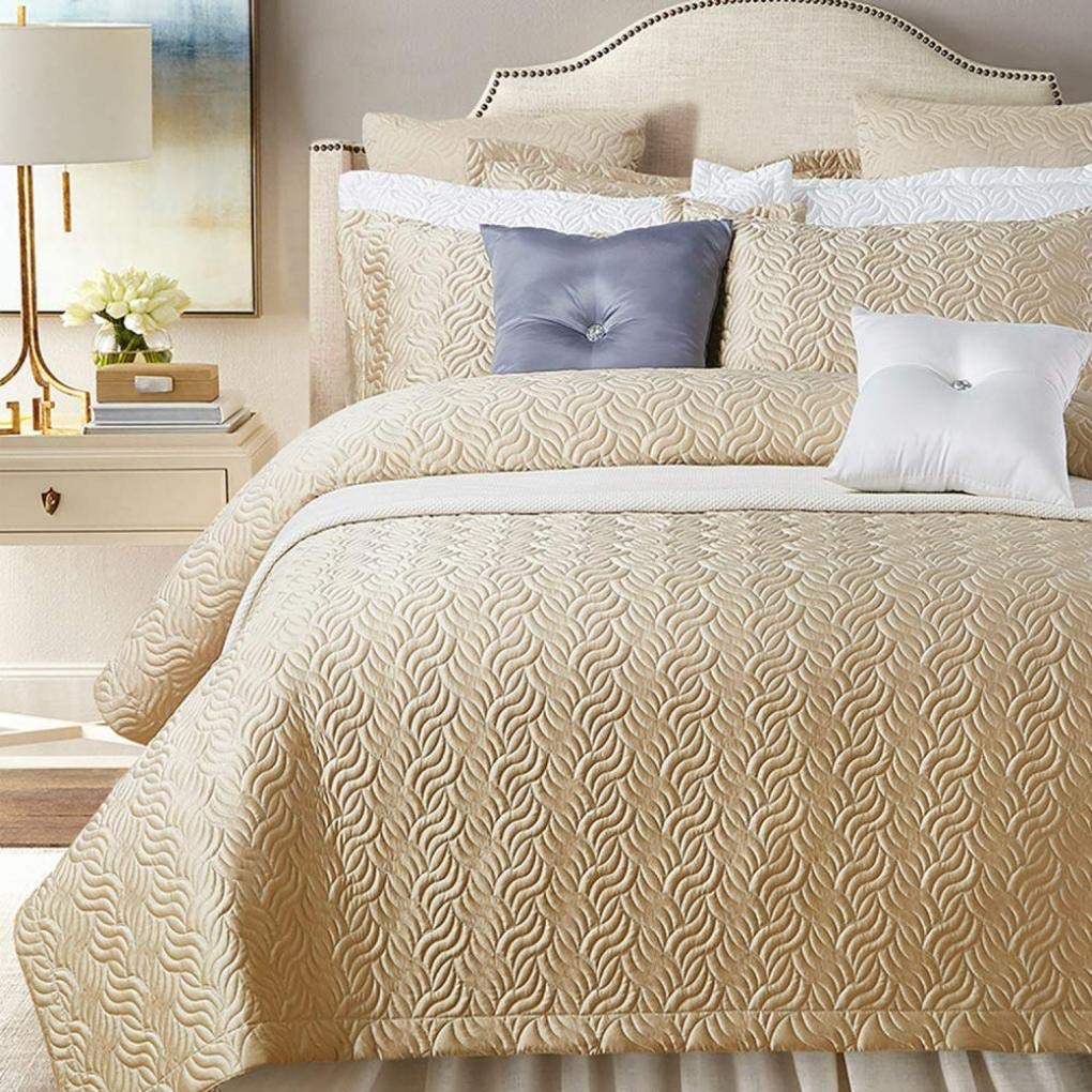 Sjdopulse Yellow Reversible Quilted Bedspread With 2 Pillow Shams Cotton Embossed Pattern Coverlet Comforter, 240X260cm