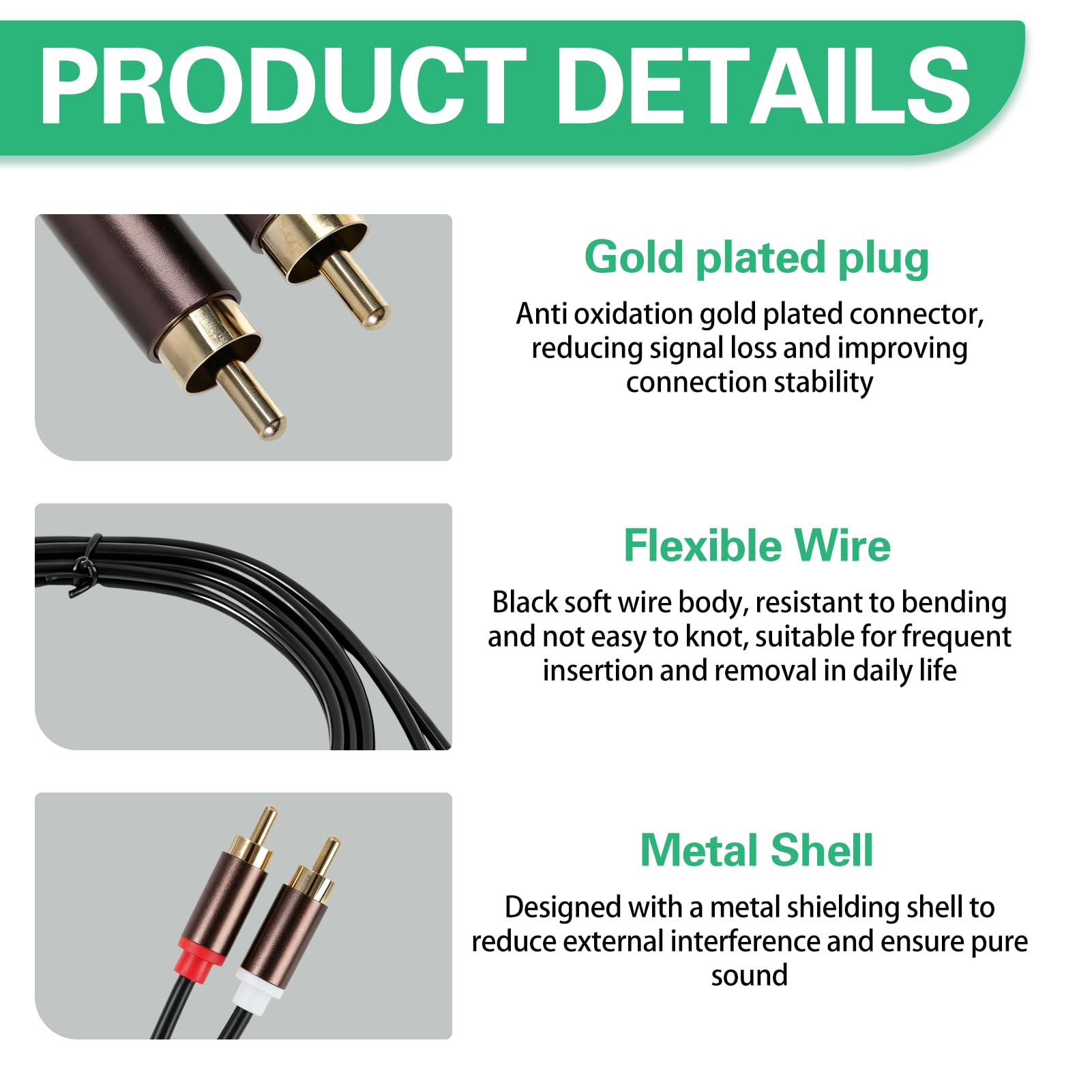 Cinch Kabel 1,5m, Stereo Audio Kabel, Cinch RCA Audio Kabel 2x Stecker auf 2x Stecker Stereo Audiokabel für HiFi Anlage Receiver Verstärker TV Heimkino DVD Blu-ray Player Lautsprecher Verbindung