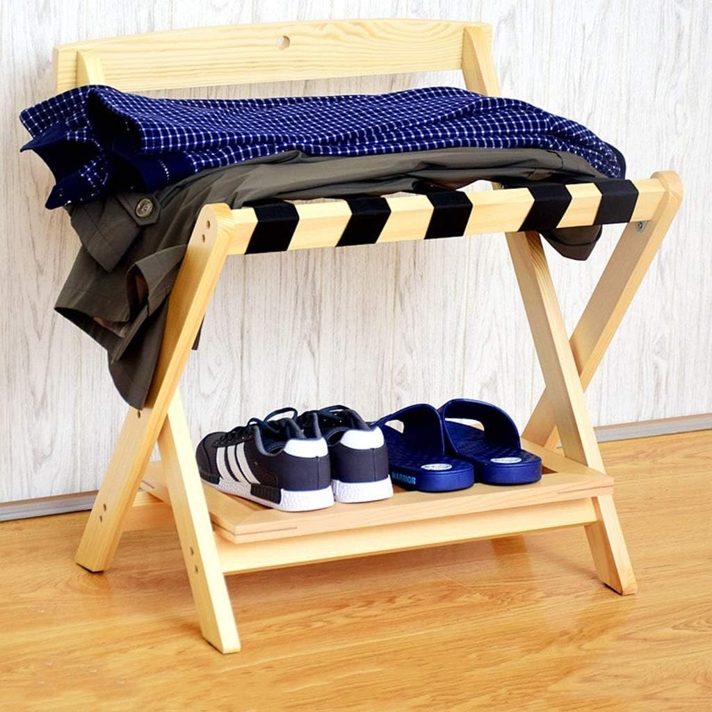 Luggage Rack with Backrest Hotel Room Household Solid Wood Foldable Luggage Rack (60 × 50 × 65CM) (Color : C)