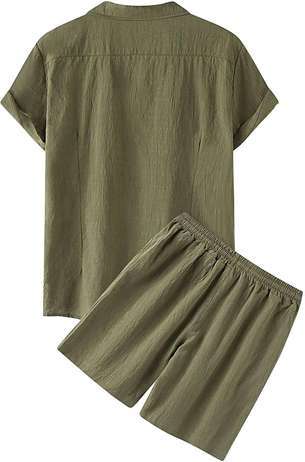 Men's Cotton Linen Summer Solid Color Shirt And Shorts Set Casual Loose Fit Lightweight Outfit For Beach