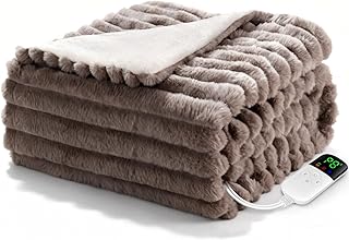 電気毛布 掛け敷き兼用 188×130cm【極上の肌触り&ラビットファー調+フランネル】電気ブランケット 電気ひざ掛け 3分速暖 恒温加熱 8段階温度調整 4段階切タイマー ダニ退治 厚手生地 ふわふわ 柔らかく 暖房器具 省エネ 自動電源オフ 過熱保護 丸洗い可 毛玉なし 頭寒足熱 防寒対策 防臭 抗菌 肩掛け 膝掛け PSE認証済 グレーブラウン