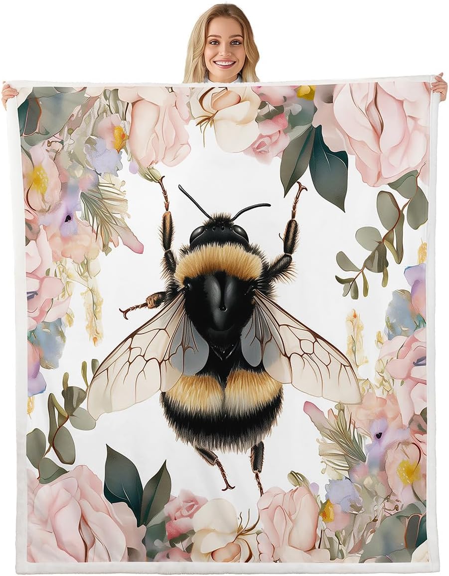 Erosebridal Cute Animal Sherpa Blanket Lovely Elephant Blanket Cartoon Cherry Blossoms Throw Blanket for Chair Spring Garden Fleece Blanket Throw Size Cartoon Style Bedroom Decor Kids Toddler Gifts