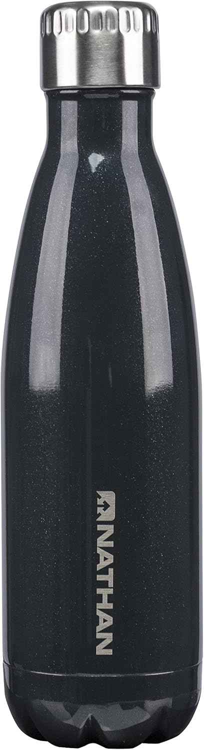 Nathan NS4426 Chroma Metallic Steel Water Bottle, Black Sparkle, 17 oz/500ml