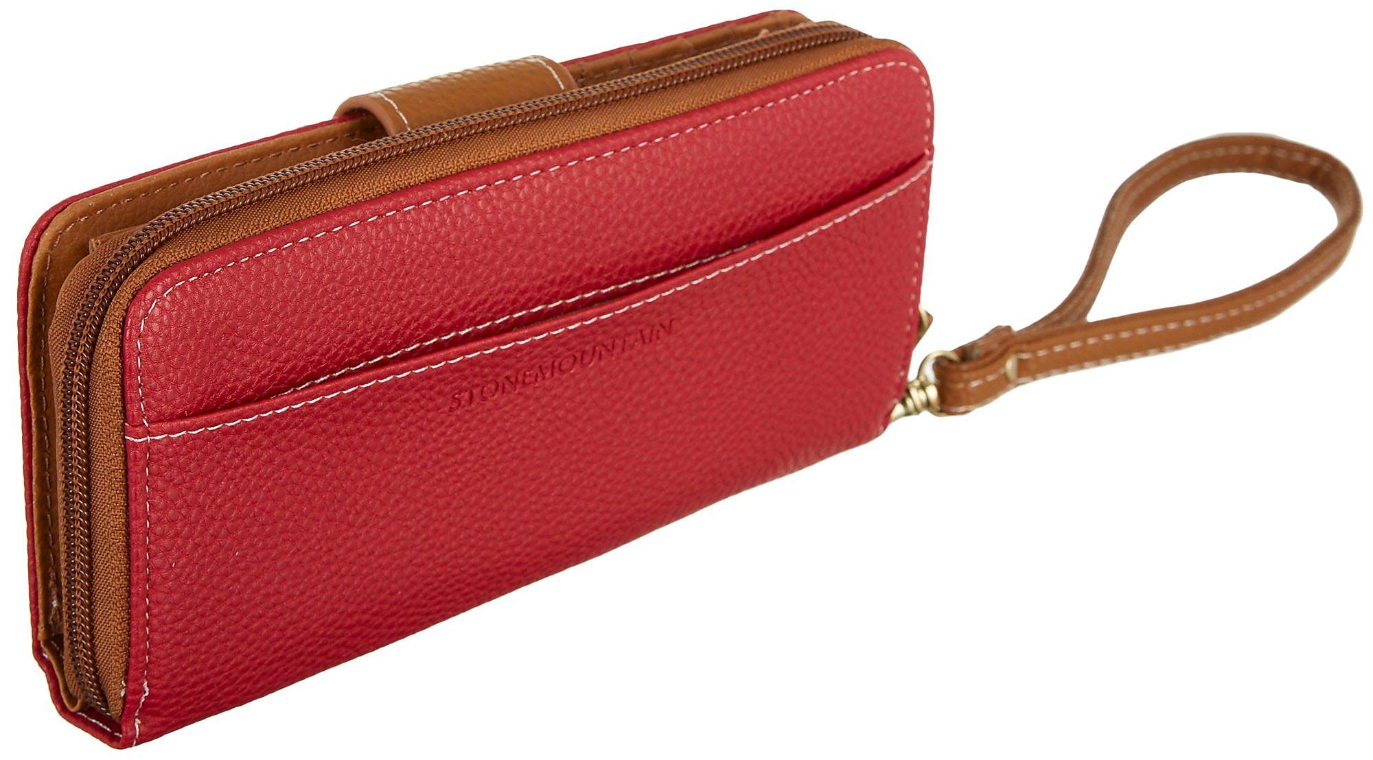 Stone Mountain Cornell SLG Women's Wallet Wristlet, Red/Tan