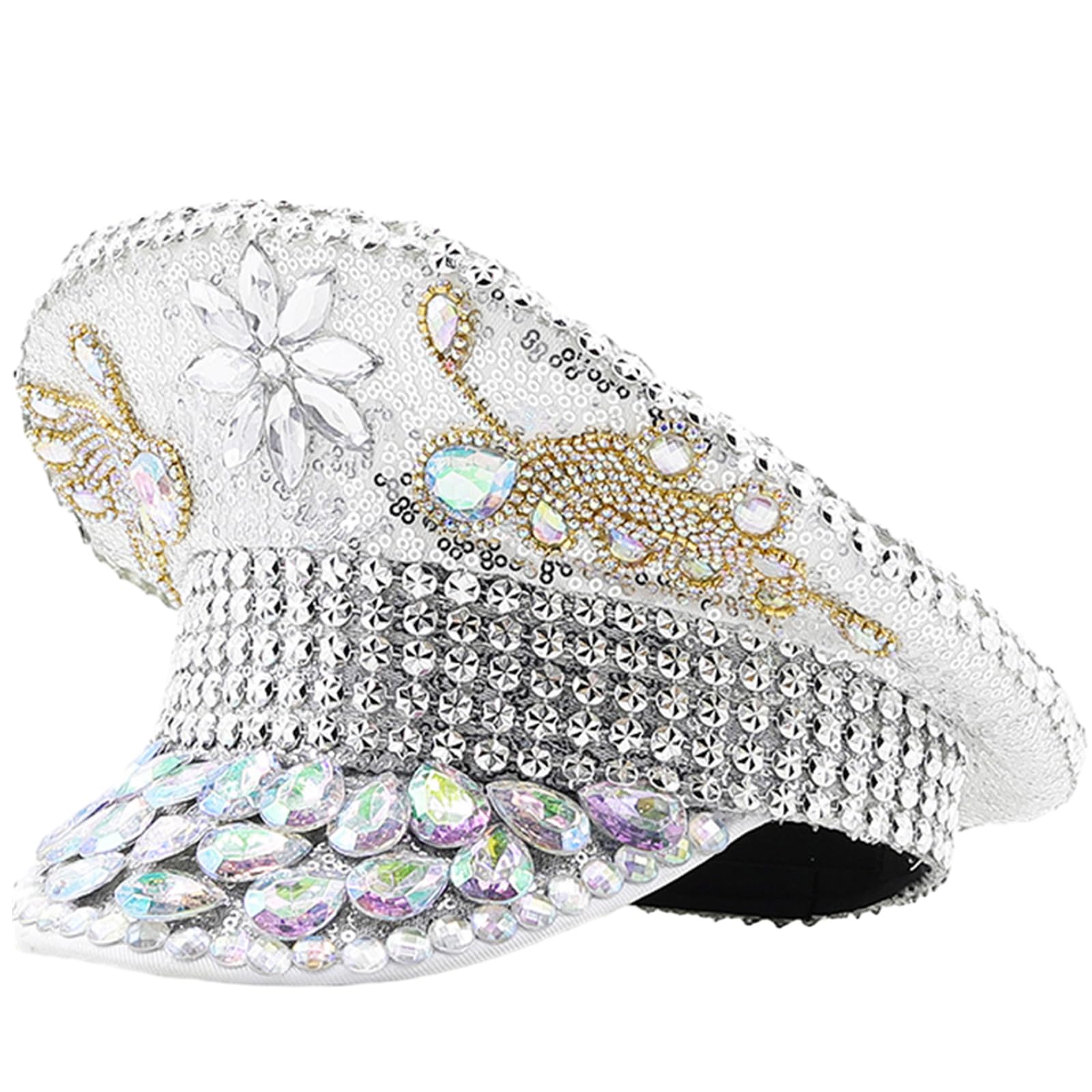 Cappello con Paillettes Strass per Matrimonio da Donna Cappello da Sergente Scintillante novità Cappello da Capitano per Feste di Compleanno per Night Club