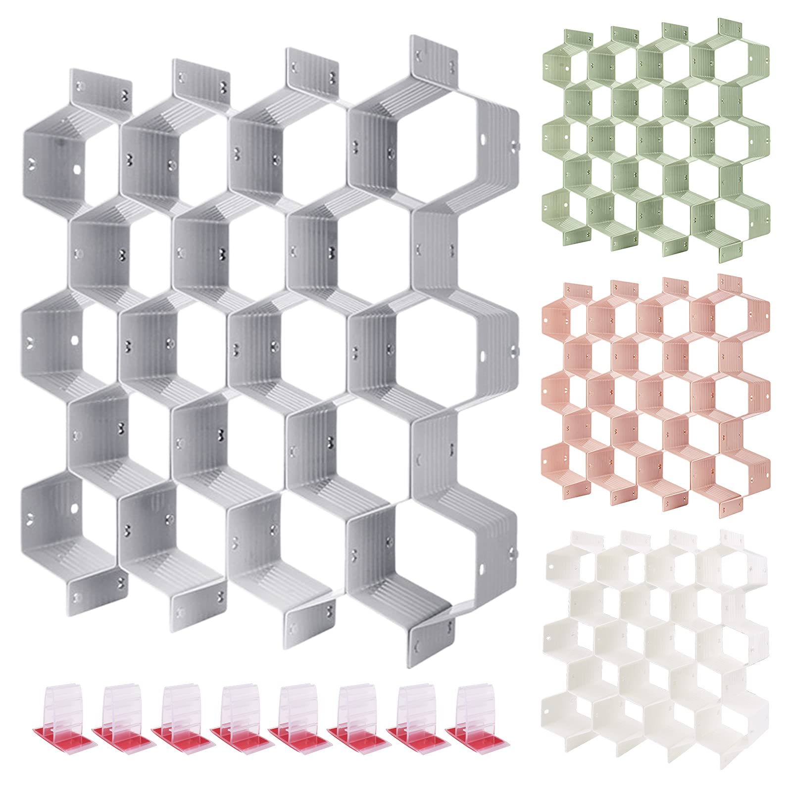 8 Pcs Adjustable Splicing Drawer Organizers, With 8 Fixers, Can Store Socks, Ties, Underwear, Cosmetics and Jewelry. (gray)