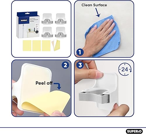 Miniatura 5 de Superio Organizador de escobas, organizadores de escoba y trapeador de plástico individual (plástico, 8)