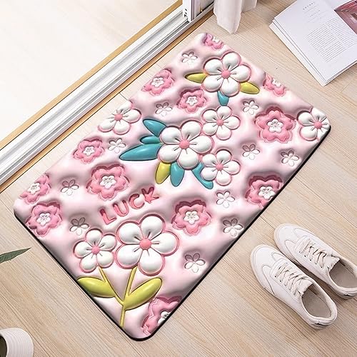 Miniatura 4 de Linda alfombra de baño antideslizante con diseño de barro de diatoma, diseño 3D, lavable, de secado para decoración del hogar, flor de cerezo, 19.7