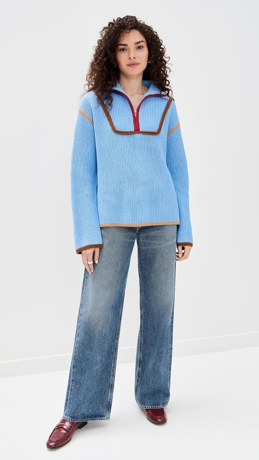 English Factory Women's Contrast Piping Quarter Zip Sweater - Image 5