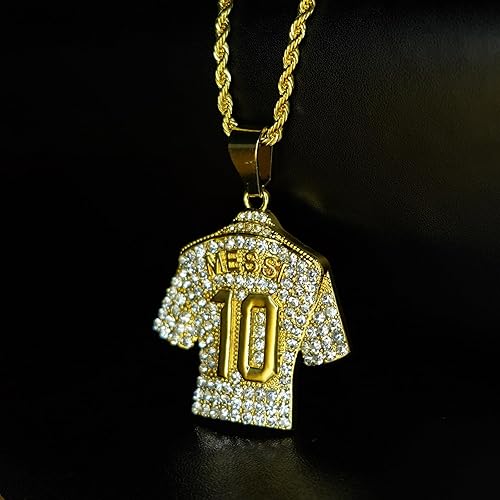 Miniatura 2 de LOK68 Collar con colgante de jersey de fútbol americano helado para hombres y niños, número 7número 10número 12cuello de jersey, hiphop CR7 Mes-si