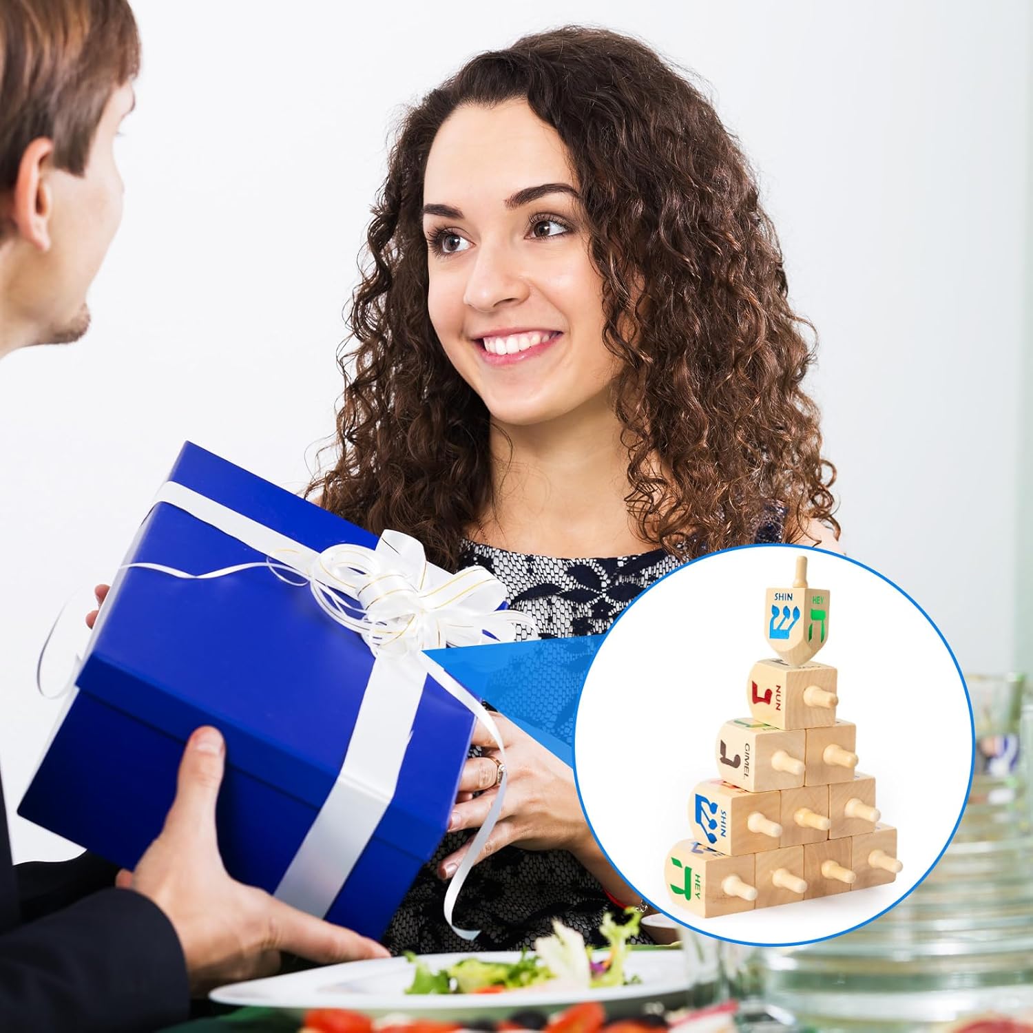 Libima 100 Pieces Purim Wooden Dreidels Natural Wood Dreidels for Hanukkah Passover Party Decorations Projects Crafts Family Party Supplies (2.7 Inch)