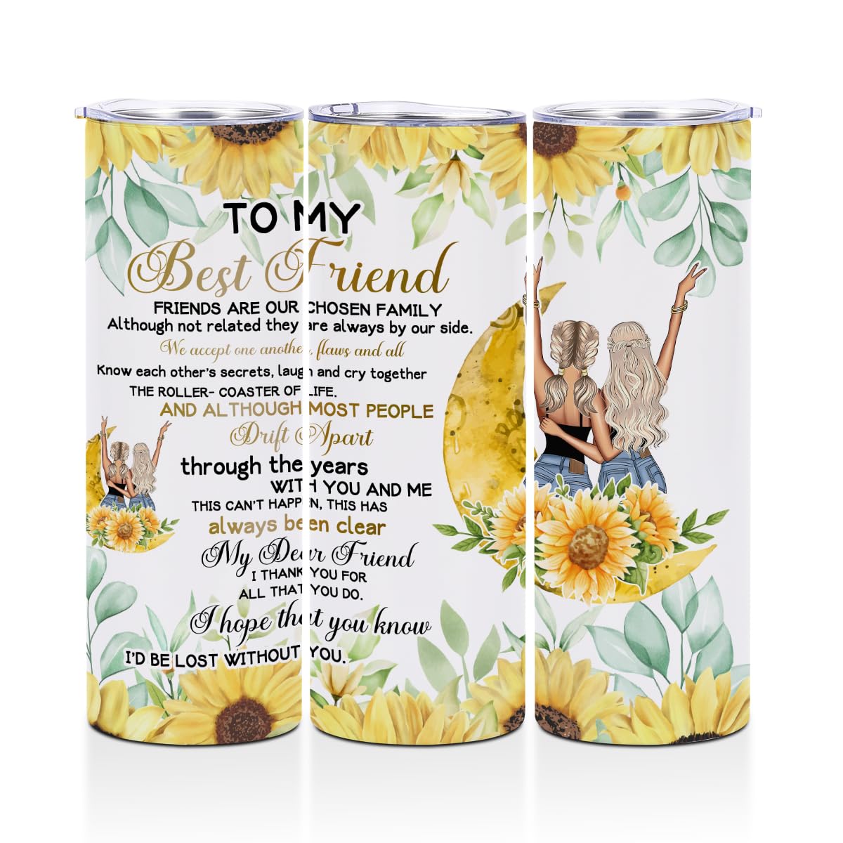 Best Friend Birthday Gifts Straight Skinny 20 oz Tumbler Bestie Gifts Friendship Gifts for Women Friend Inspirational Sunflower Water Bottle Coffee Mug Insulated Tumblers Thermal Cup for Sports Travel