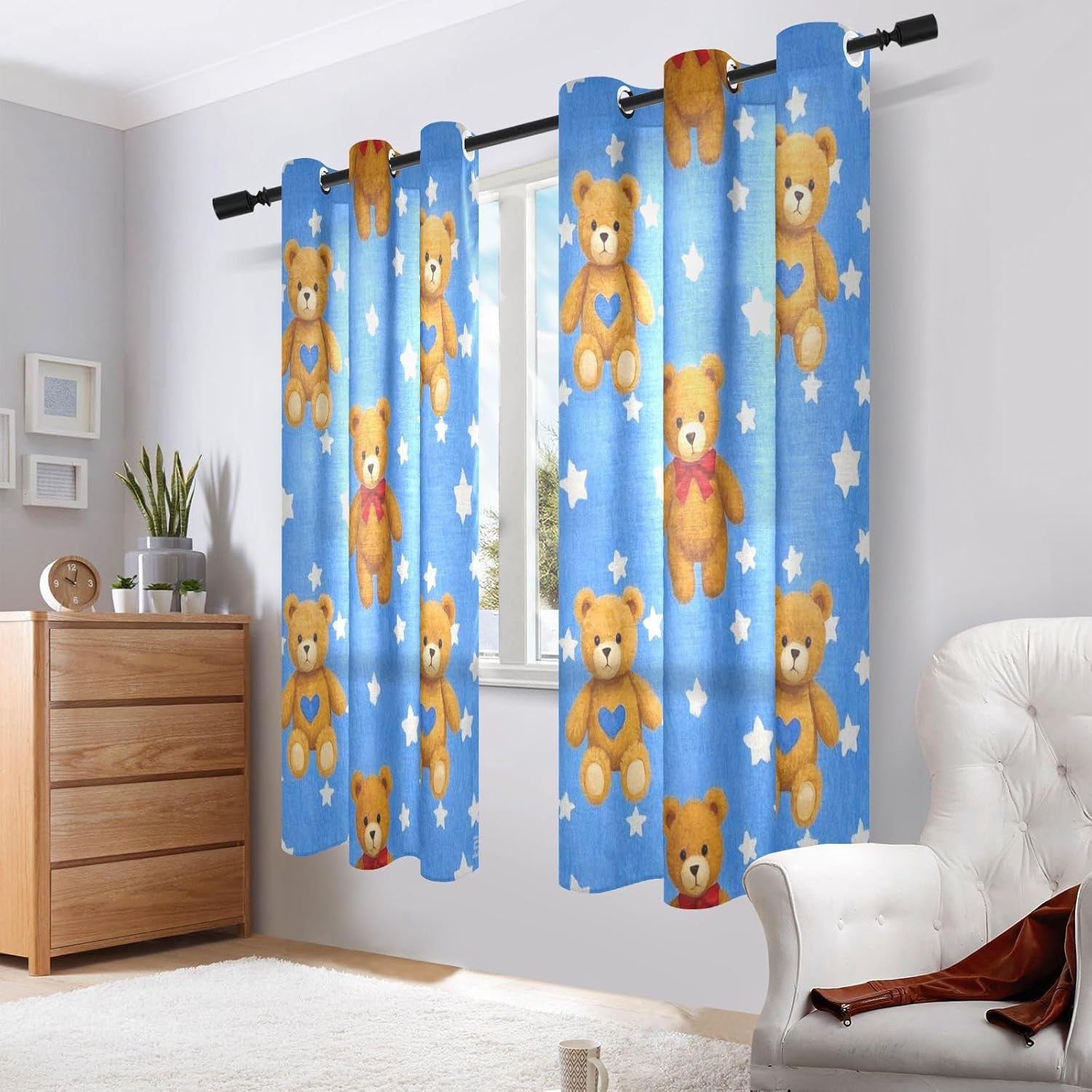 Cartoon Cute Brown Teddy Bear Farmhouse Curtains for Window Treatments Blackout Curtains for Living Room Cafe 2 Panel Sets cortinas para ventanas de ba?o