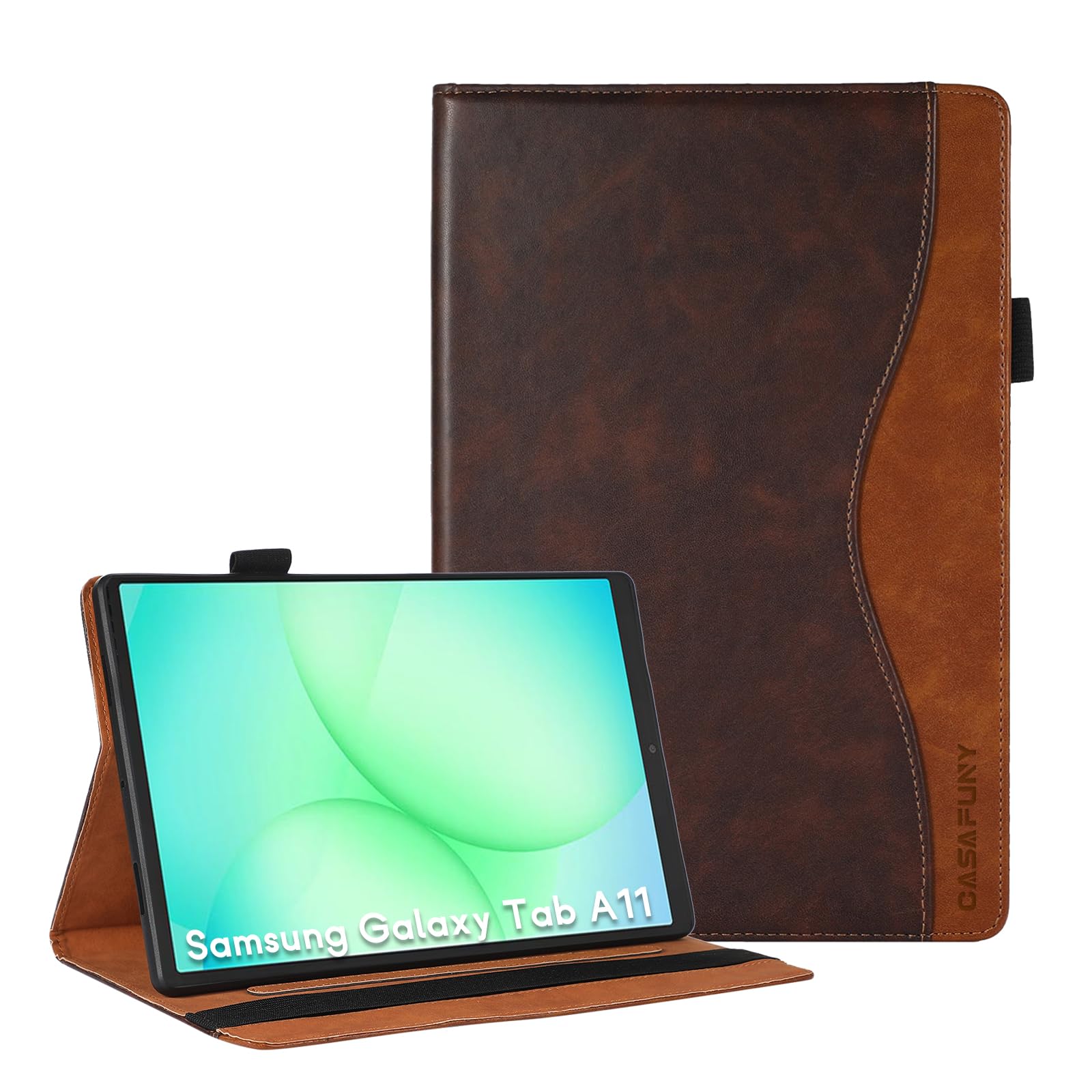 Hülle für Samsung Galaxy Tab A11 8,7" 2025/Tab A9 8.7 Zoll, Multi-Winkel Folio Schutzhülle Galaxy Tab A11/A9 mit Fronttasche und Handschlaufe PU Leder Hülle Tablet Case für Tablet SM-X133/X135, Braun