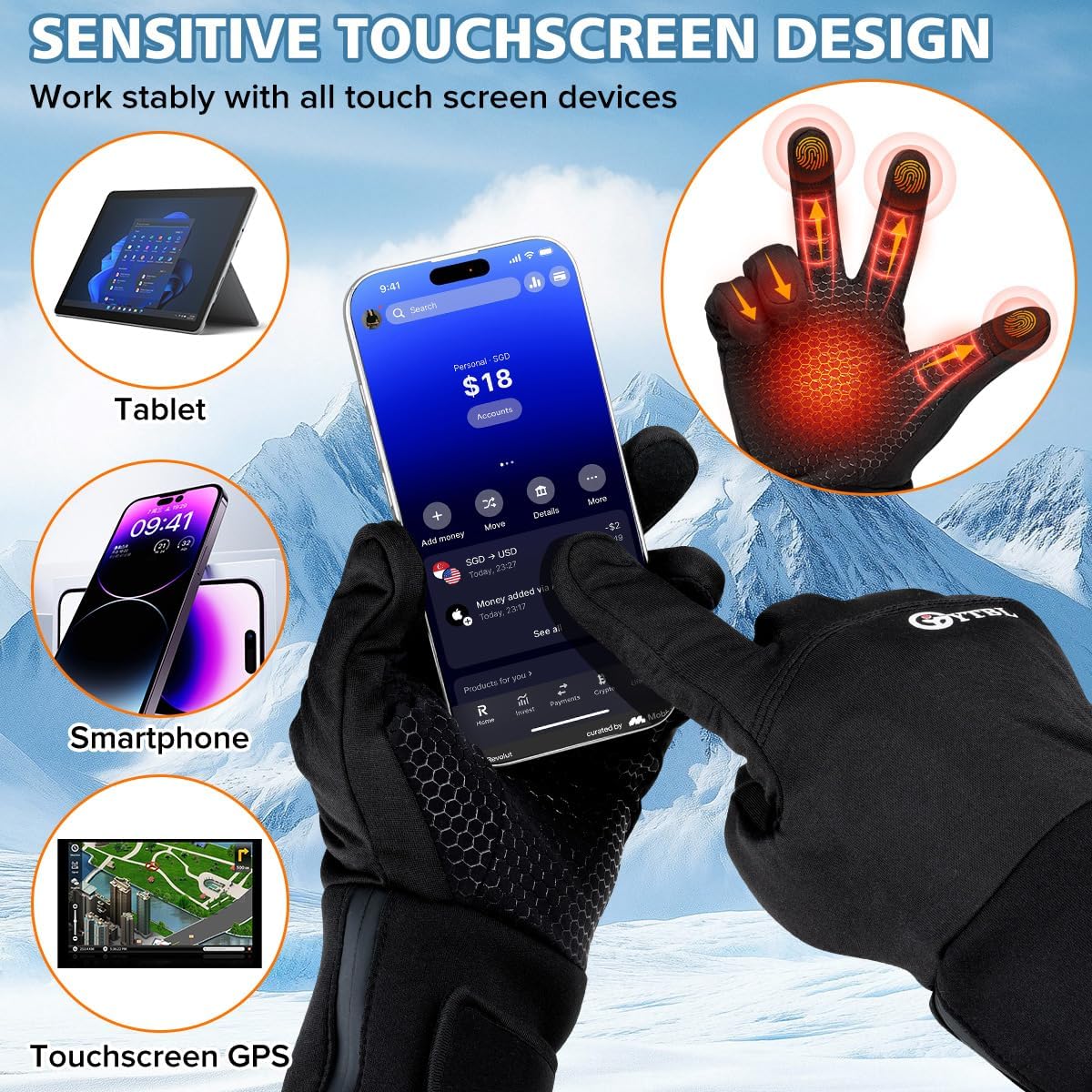 Touchscreen Compatible Heated Gloves