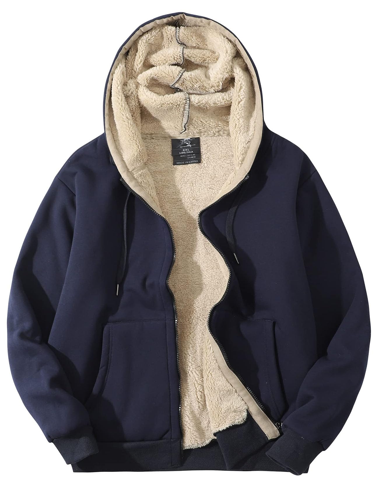 Flygo Mens Sherpa Hoodie Jacket Warm Fleece Lined Zip Up Sweatshirts