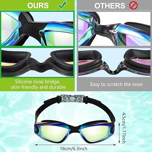 Miniatura 4 de Flutesan Paquete de 6 gafas de natación para adultos, antiniebla, con tapones para los oídos, clip para la nariz, sin fugas, protección completa