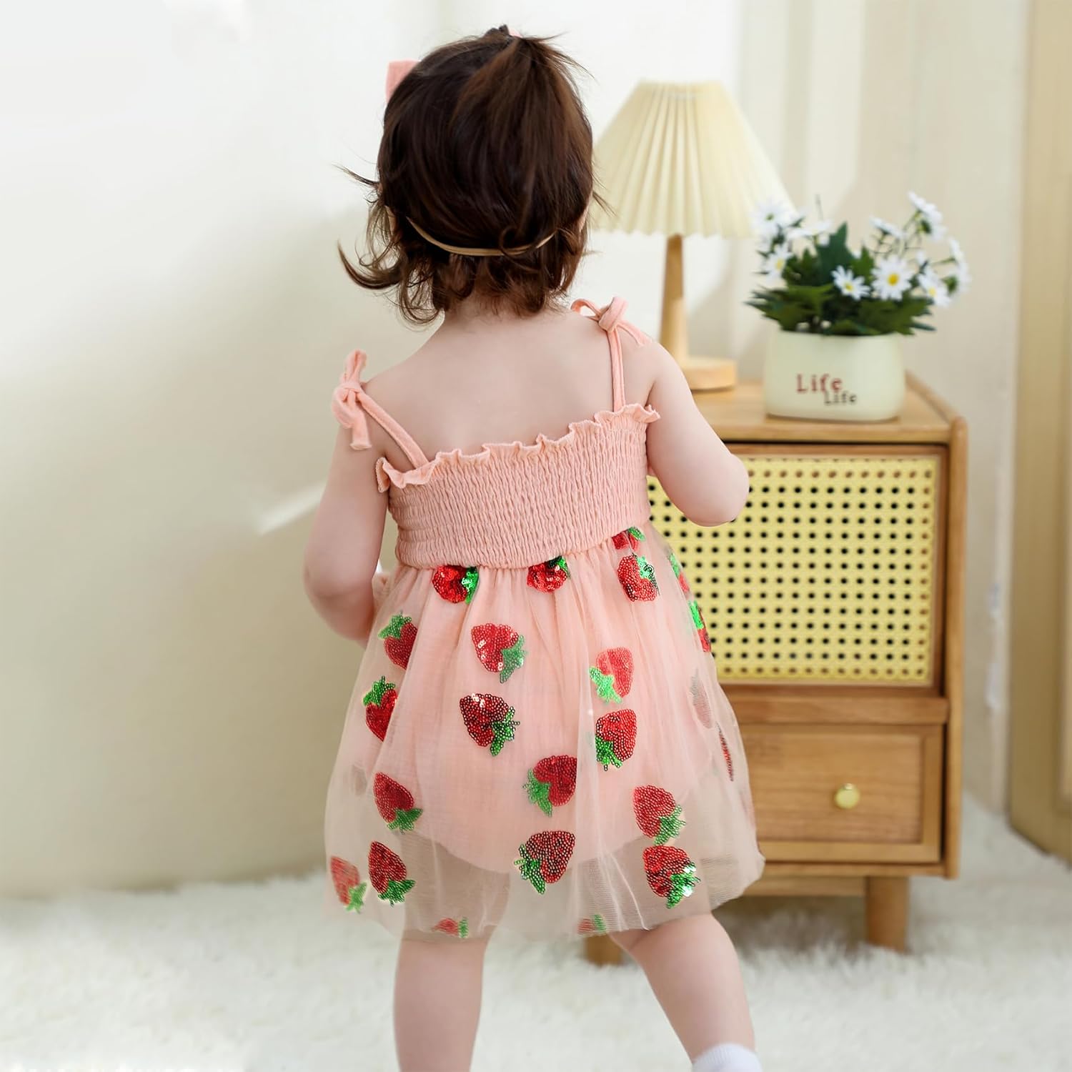 Durio Baby Girl 1st Birthday Outfit Adjustable Straps Romper Baby Girl Tutu Dress with Headband Sleeveless Cake Smash Outfit - Image 4